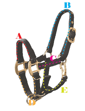 Halster met maten A, B, C, D en E aangegeven